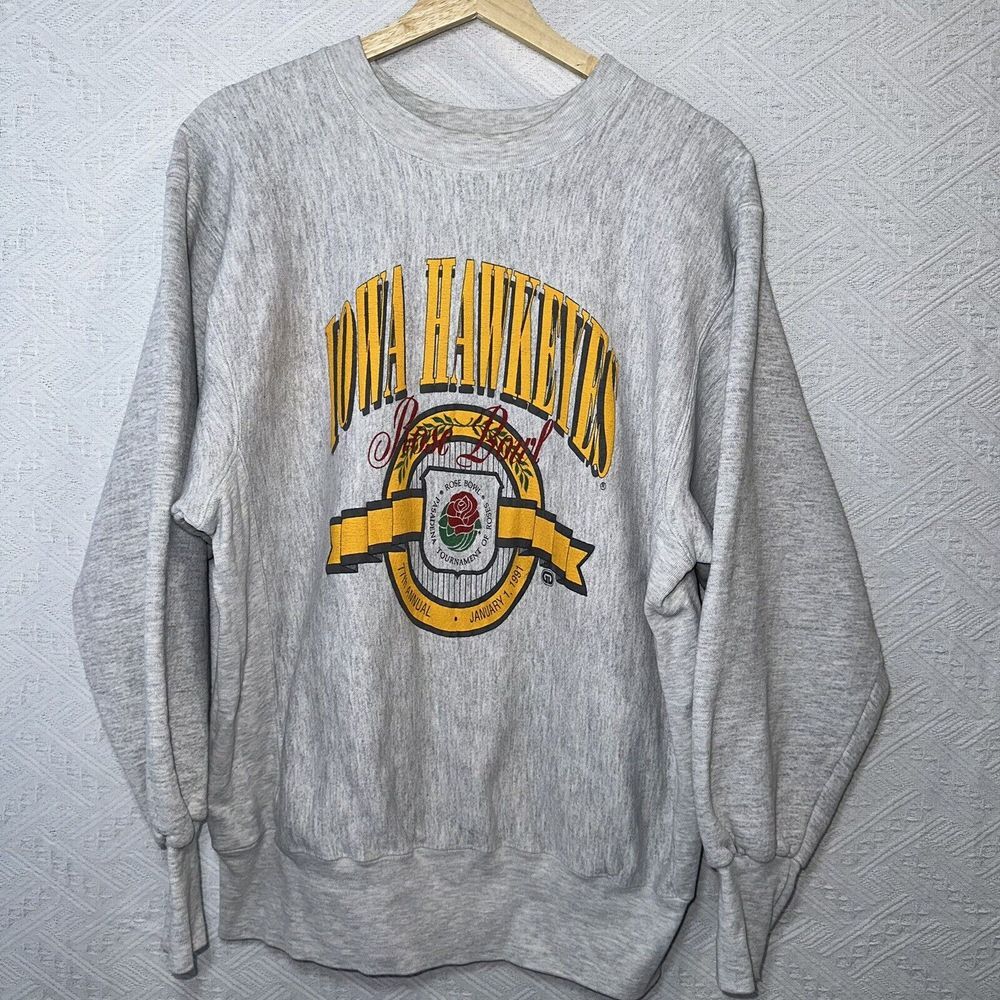 vintage 1991 Rugged Sweats Iowa Hawkeyes Rose Bowl Crewneck Sweater Sz Large